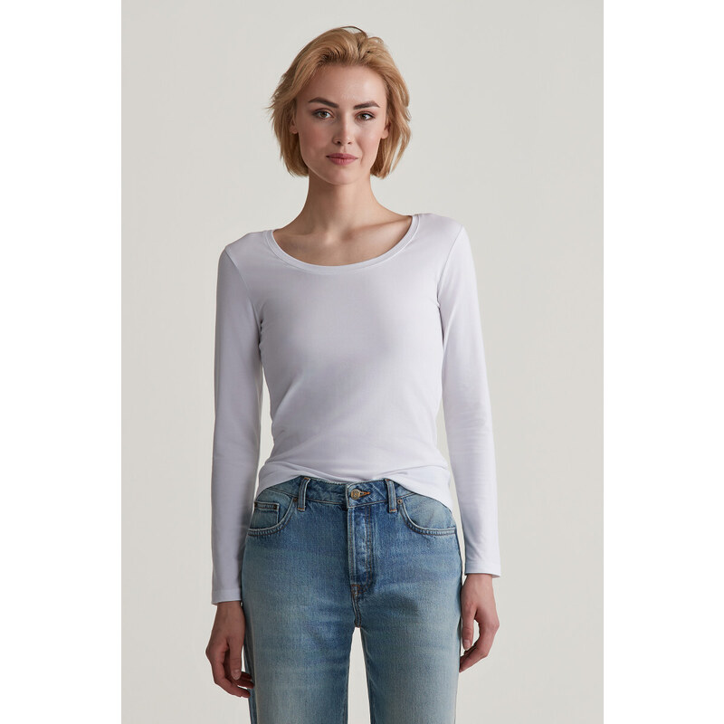 TRIČKO GANT SLIM COT/ELA LS SCOOP NECK TOP WHITE 96191945
