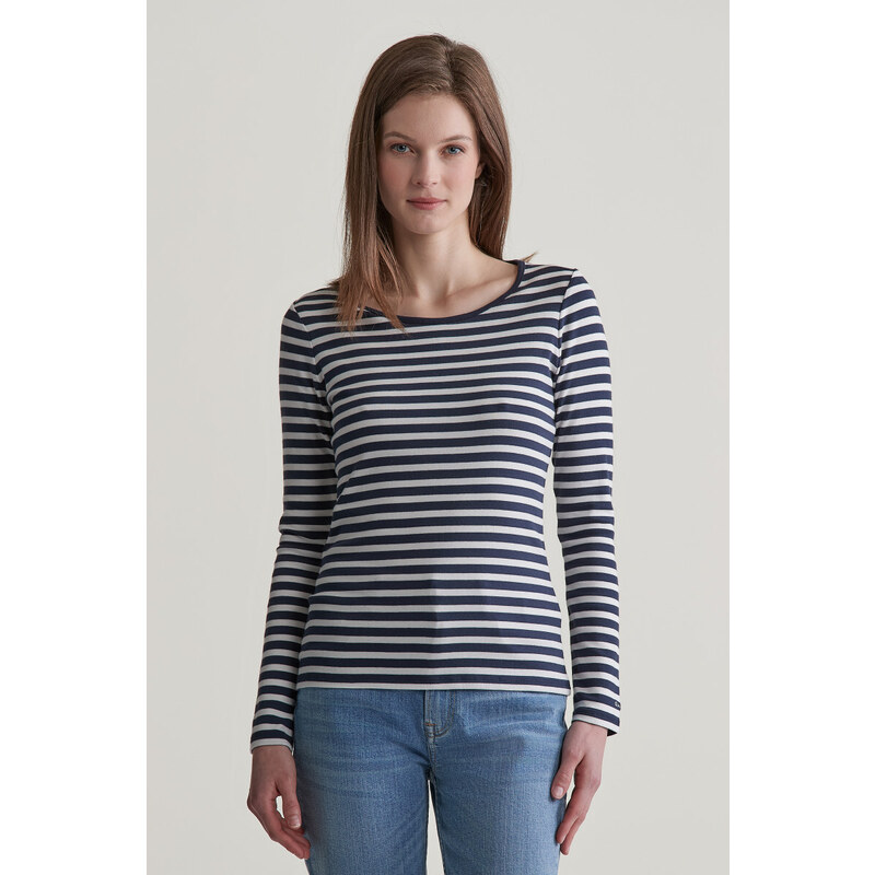 TRIČKO GANT SLIM STRIPED 1X1 RIBBED LS T-SHIRT EVENING BLUE 96191946