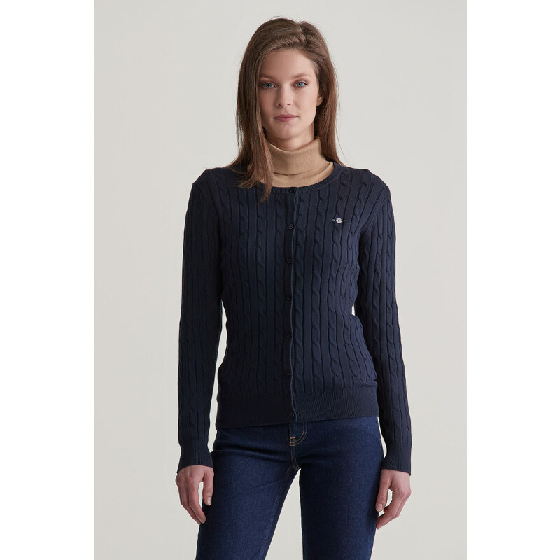 SVETR GANT STRETCH COTTON CABLE CARDIGAN EVENING BLUE