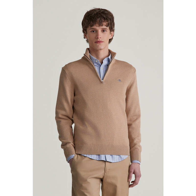 SVETR GANT CASUAL COTTON HALFZIP KHAKI MEL