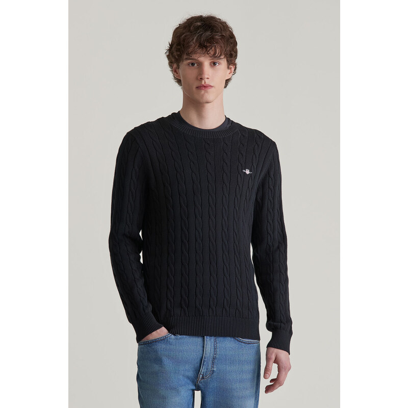 SVETR GANT COTTON CABLE C-NECK BLACK