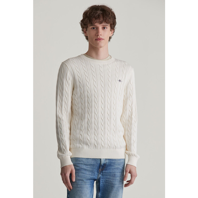 SVETR GANT COTTON CABLE C-NECK CREAM