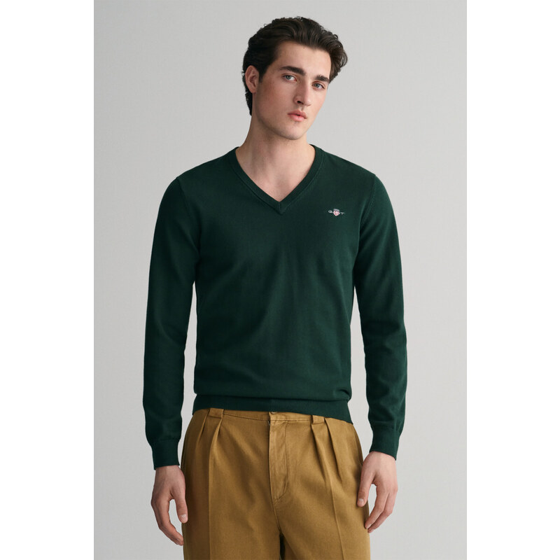 SVETR GANT CLASSIC COTTON V-NECK TARTAN GREEN