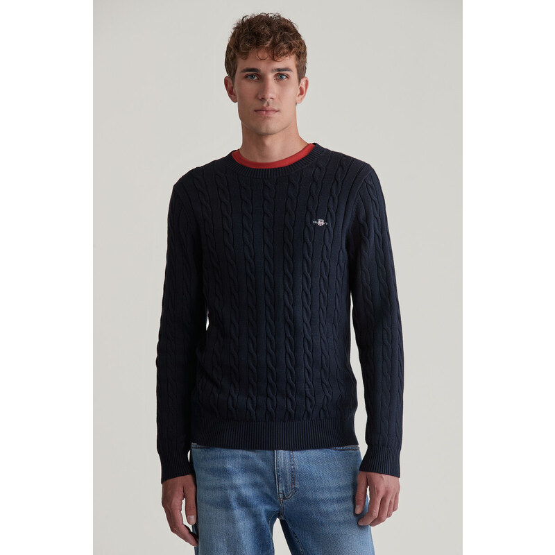 SVETR GANT COTTON CABLE C-NECK EVENING BLUE