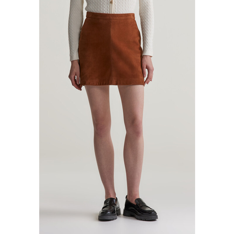 SUKNĚ GANT SUEDE LEATHER SKIRT CACAO