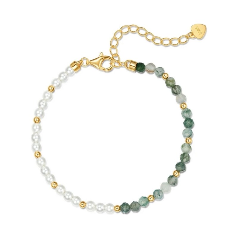 GRACE Silver Jewellery Luxusní stříbrný náramek MECHOVÝ ACHÁT - perla, 96284492