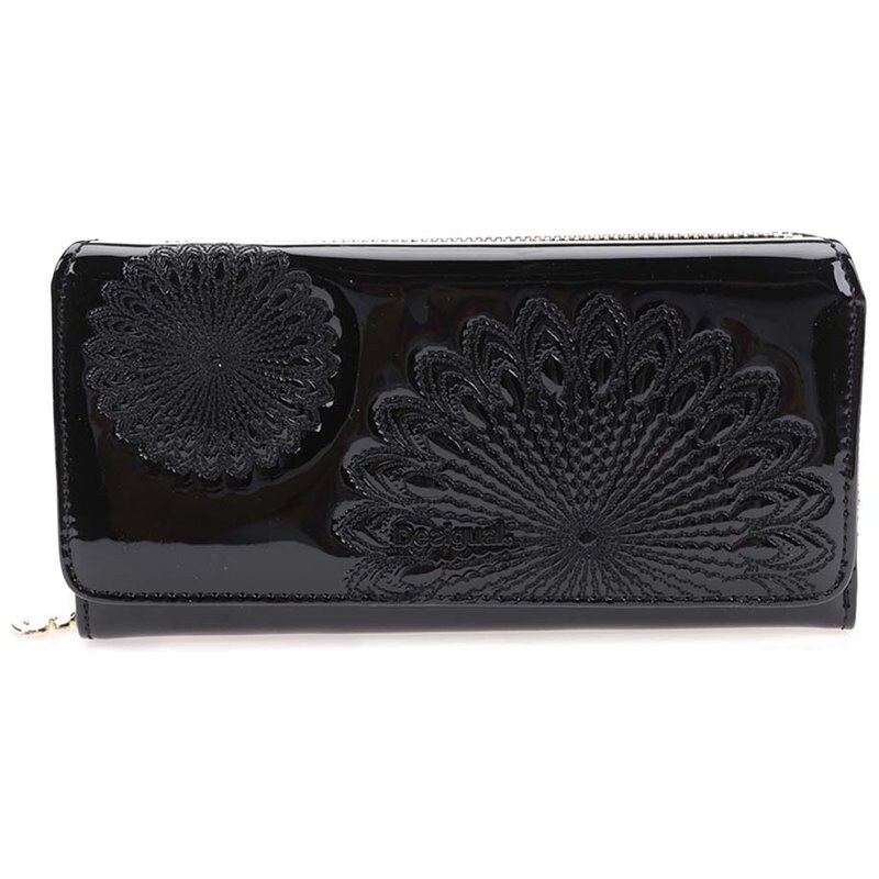 Černá velká lesklá peněženka s ornamenty Desigual Maria Kate