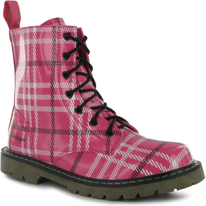 Firetrap Golddigga Patent Boots Ladies Pink Check