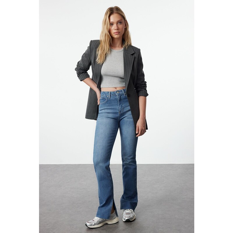 Trendyol Navy Blue More Sustainable Slit High Waist Flare Jeans 107054264