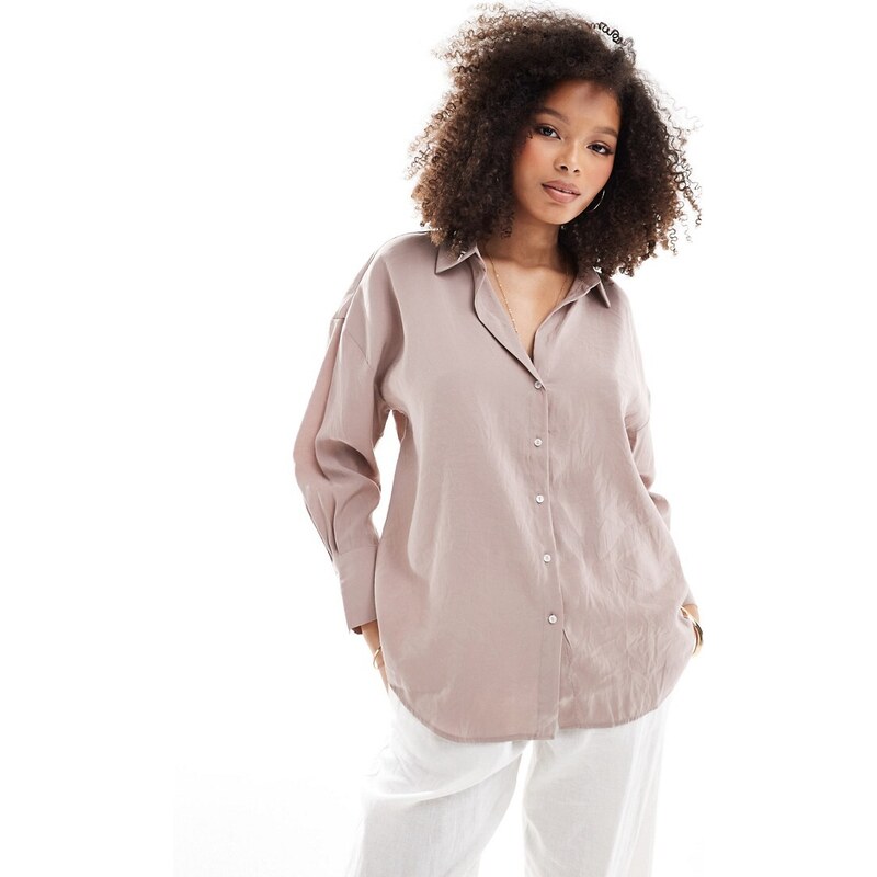 ONLY oversized long sleeve textured shirt in beige-Neutral 113259985