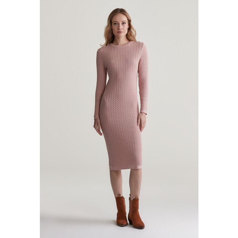 ŠATY GANT MINI CABLE KNIT DRESS DUSTY PINK