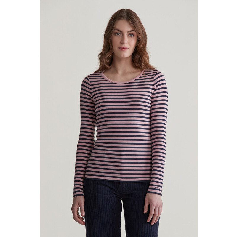 TRIČKO GANT SLIM STRIPED 1X1 RIBBED LS T-SHIRT DUSTY PINK 96324527