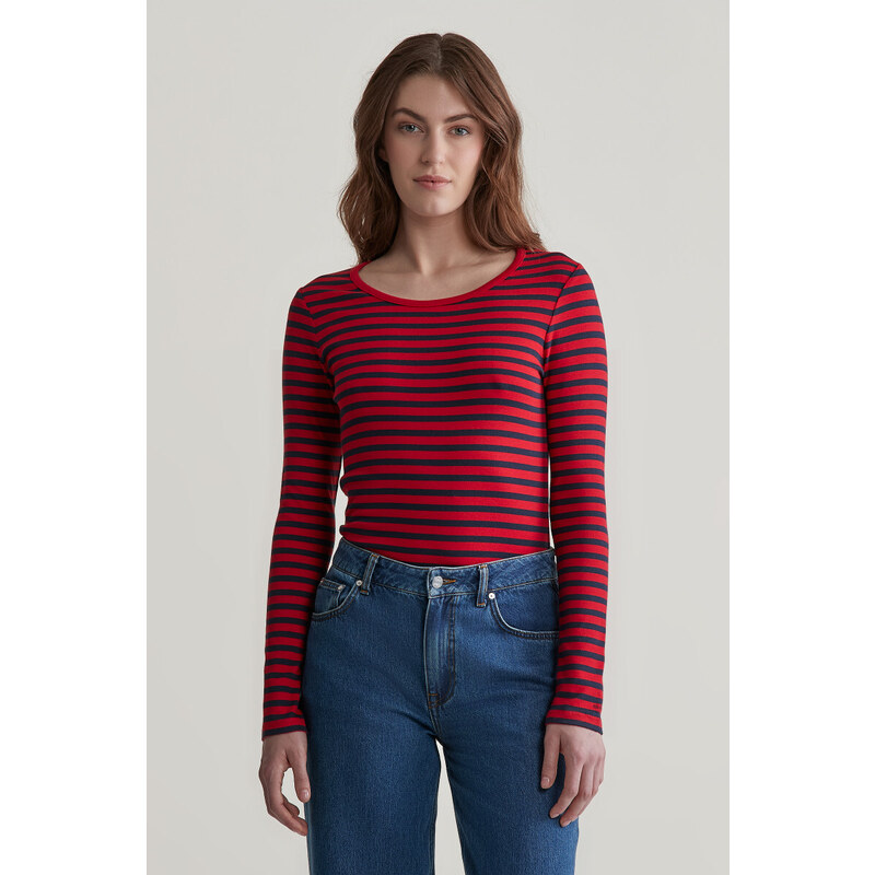 TRIČKO GANT SLIM STRIPED 1X1 RIBBED LS T-SHIRT RUBY RED 96324528