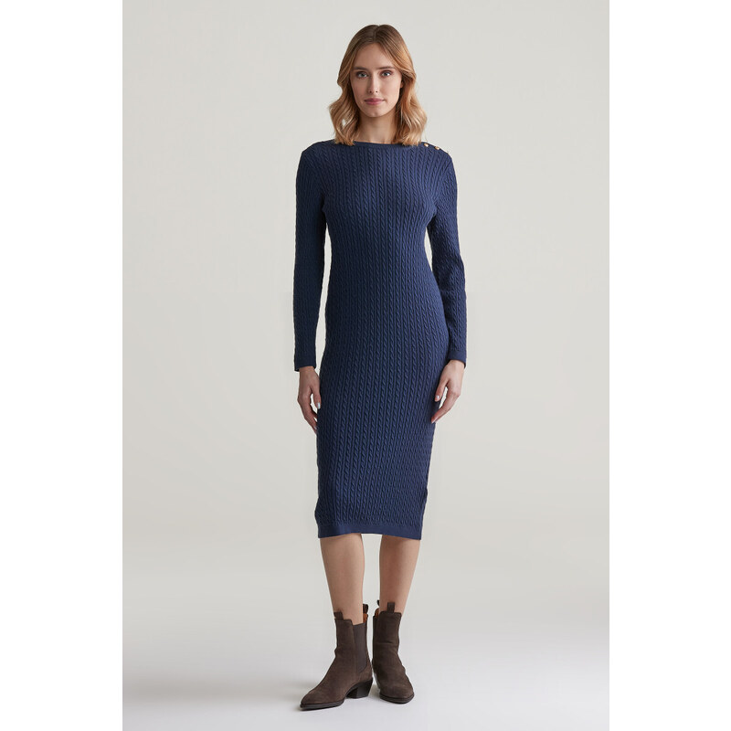 ŠATY GANT MINI CABLE KNIT DRESS EVENING BLUE