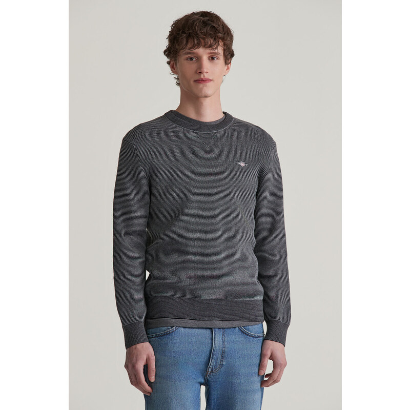 SVETR GANT 2-TONE TEXTURED C-NECK DARK GREY MELANGE