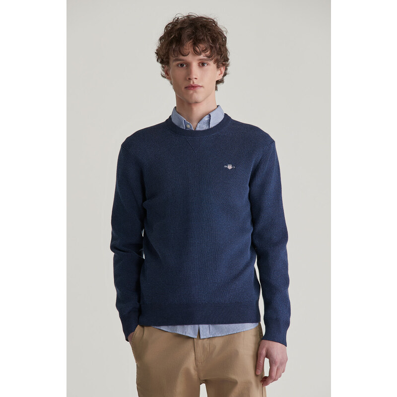 SVETR GANT 2-TONE TEXTURED C-NECK MARINE MELANGE