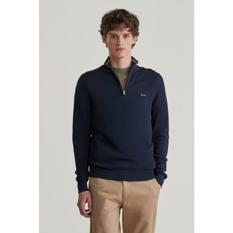SVETR GANT COTTON PIQUE HALFZIP EVENING BLUE