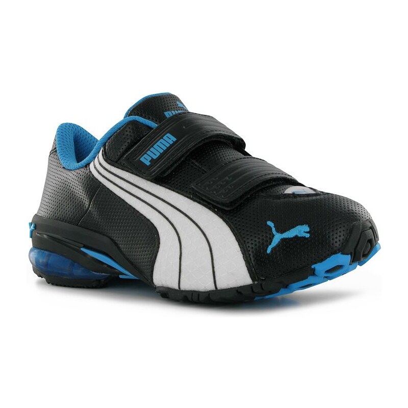 Puma Jago Perforated Leather Childrens Trainers Black/Blue