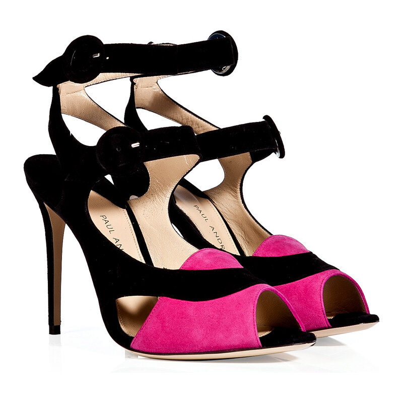 Paul Andrew Suede Sentinel Sandals in Fuchsia and Black