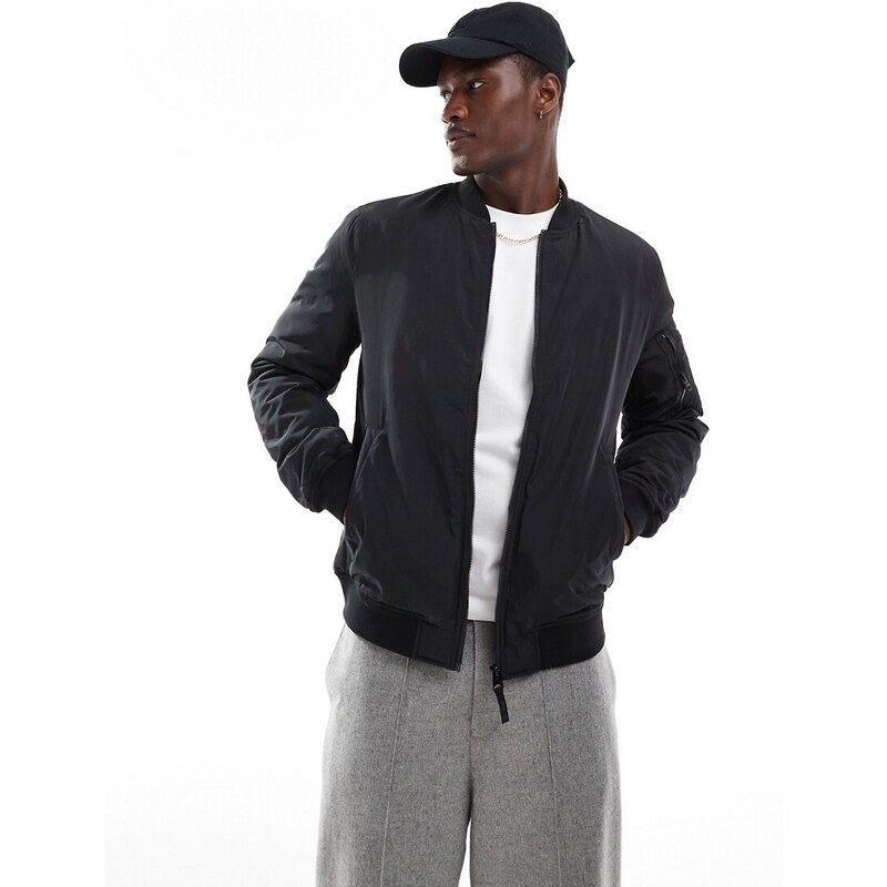 ONLY & SONS zip through bomber in black