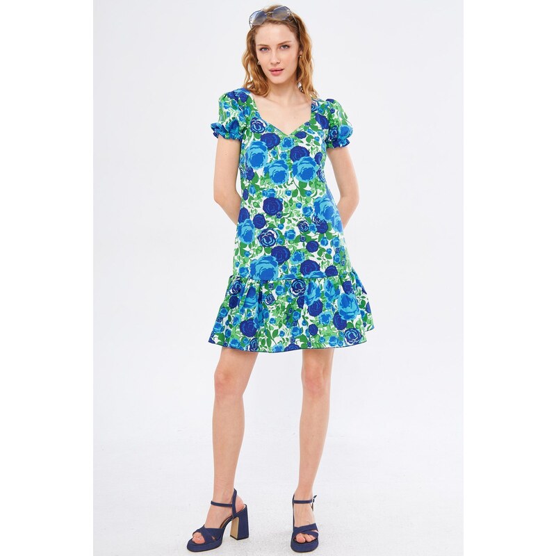 armonika Womens Blue Dekaohto Dress Sleeve Elastic Skirt Frilly Back 107431777