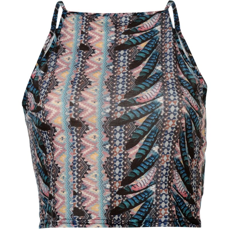 Triko Rock and Rags Feather Print Crop Top Blue Multi