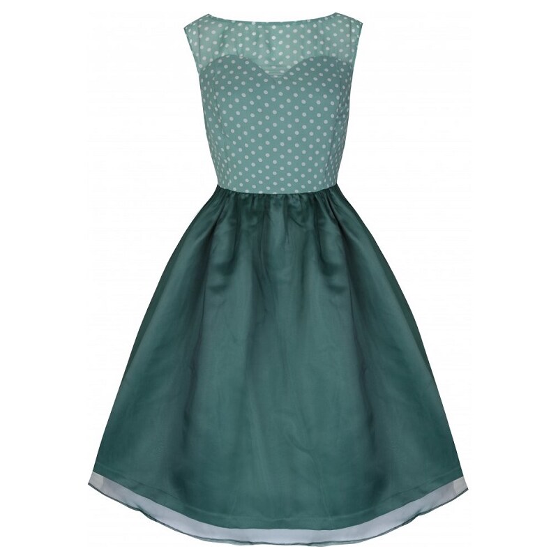 LindyBop retro šaty Violetta, zelené s puntíky