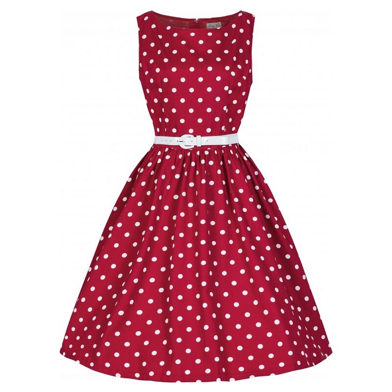 LindyBop retro šaty Audrey, červené s puntíky