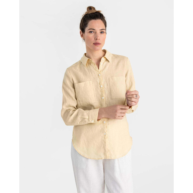 Magic Linen Lněná košile s dlouhým rukávem CALPE v krémové barvě 97410896