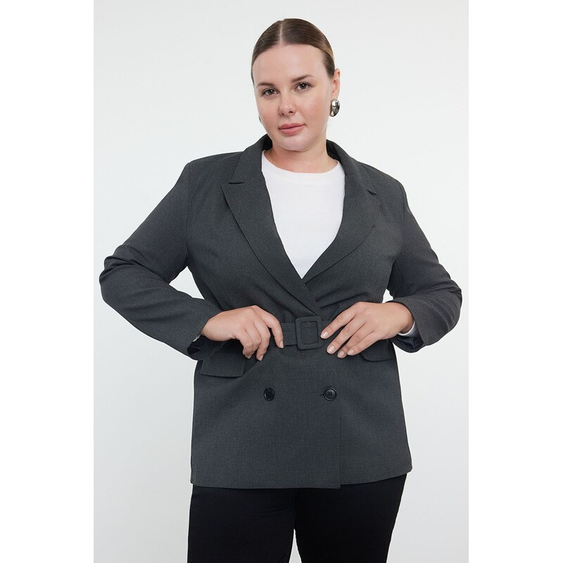 Trendyol Curve Premium Anthracite Double Breasted Closure Removable 115624520