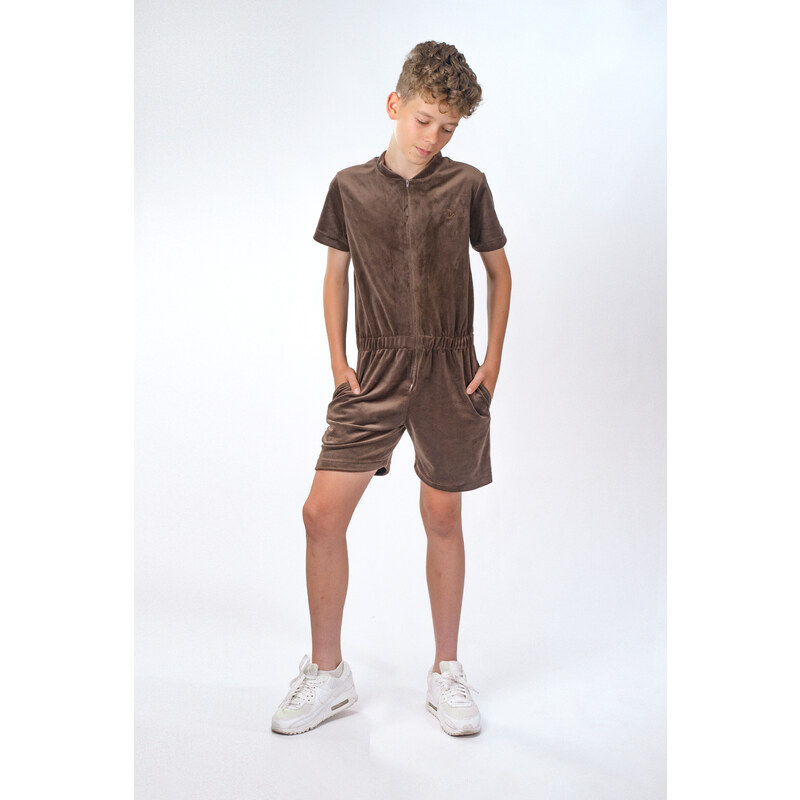 Dendy Chlapecký overal plyšový krátký Brown 97660860