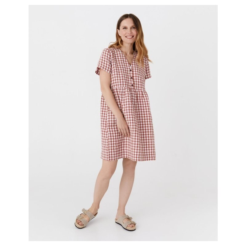 Magic Linen Midi lněné šaty MACEIO v hliněném ginghamu Velikost: M 97664751