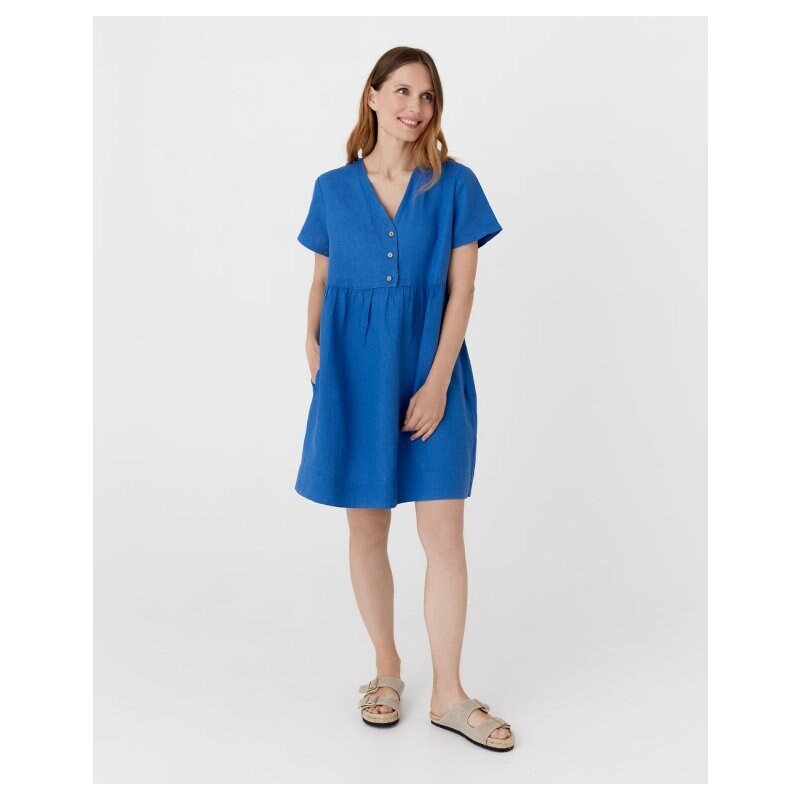 Magic Linen Midi plátěné šaty MACEIO v kobaltově modré barvě Velikost: 97664752