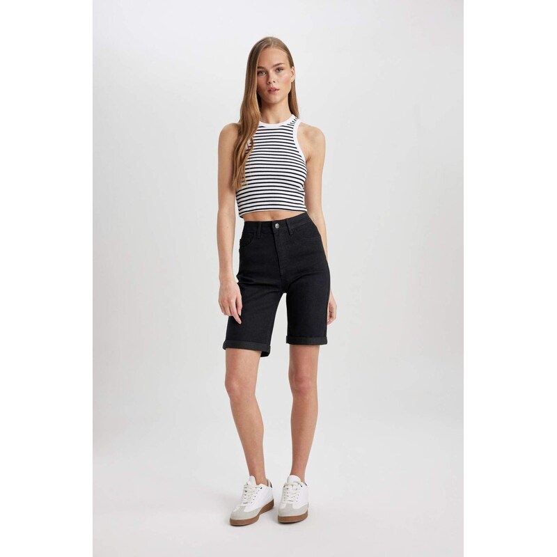 DEFACTO Normal Waist Fold Leg Jean Bermuda Shorts