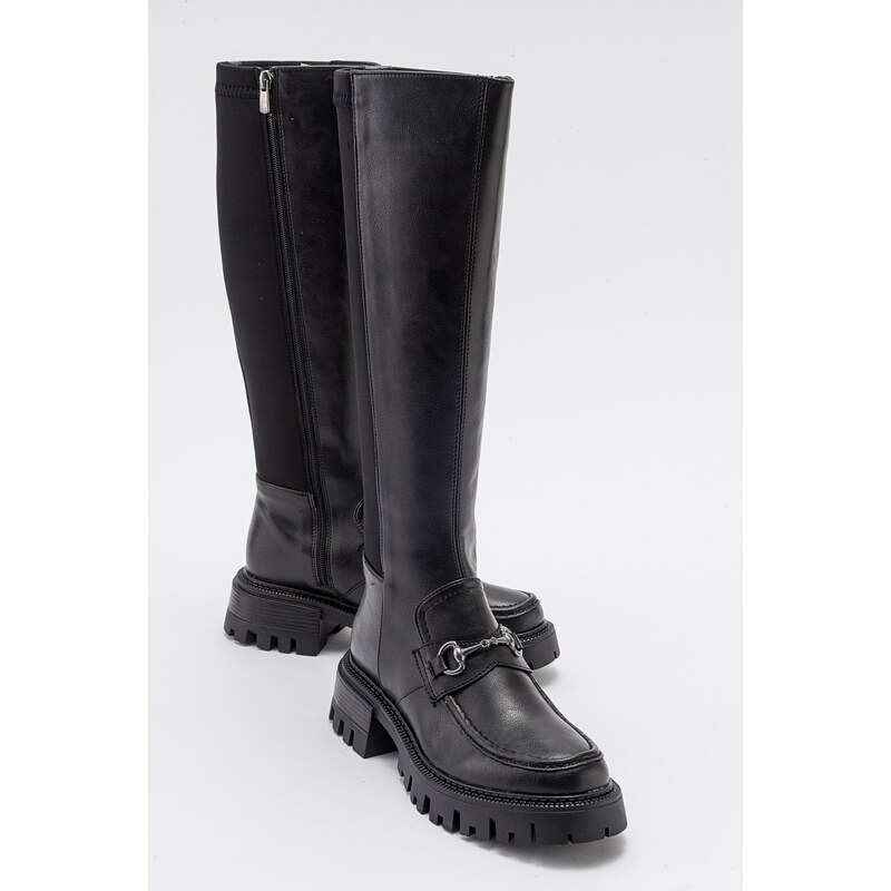 LuviShoes CHAPEL Womens Black Skin Buckle Stretch Detail Womens Boots 89872857