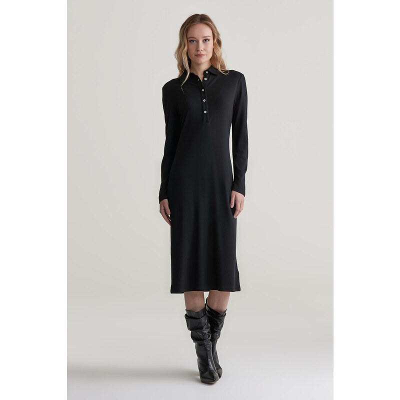 ŠATY GANT SLIM LS WOOL JERSEY DRESS BLACK