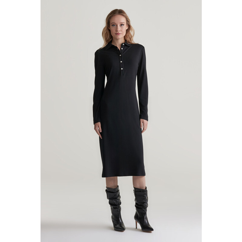 ŠATY GANT SLIM LS WOOL JERSEY DRESS BLACK