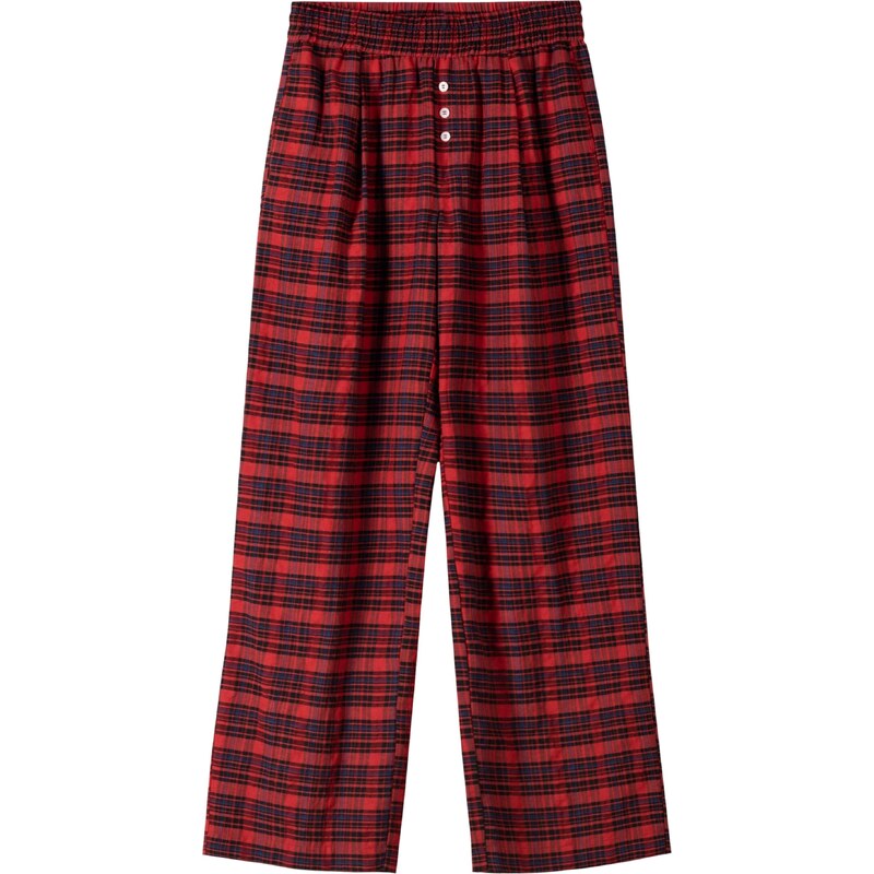 Bershka Kalhoty se sklady v pase tmavě modrá / červená / černá