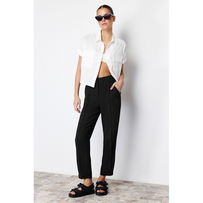 Trendyol Black Cigarette Ribbed Woven Trousers 115740432