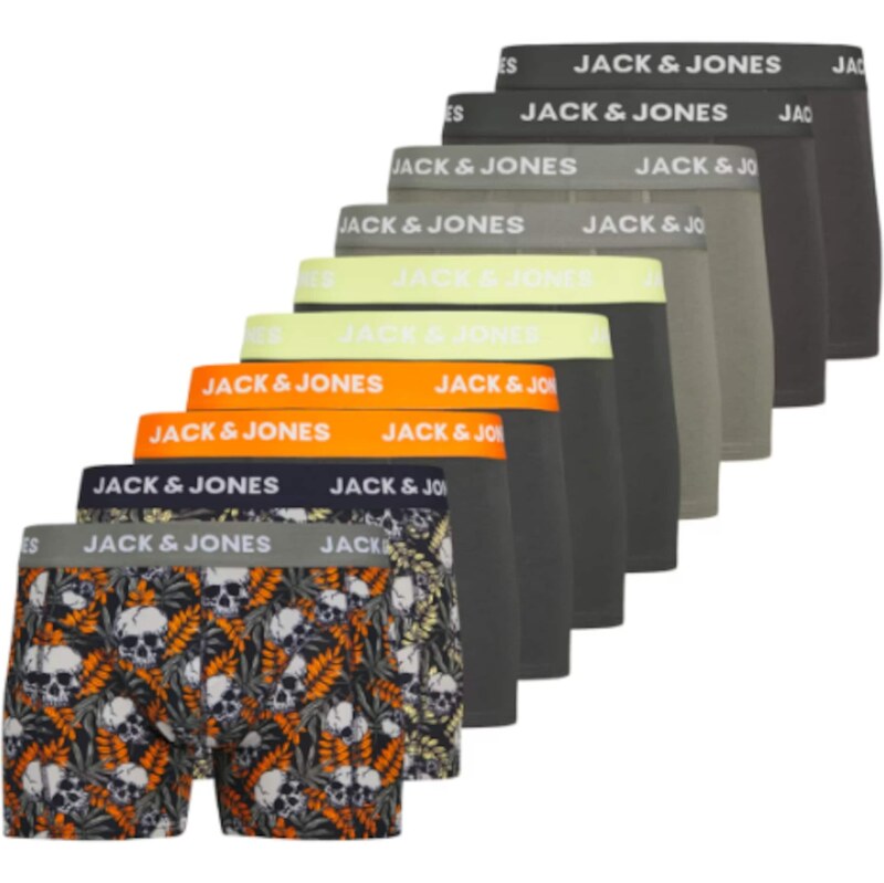 JACK & JONES Boxerky JACHugo Skulls šedá / tmavě šedá / oranžová