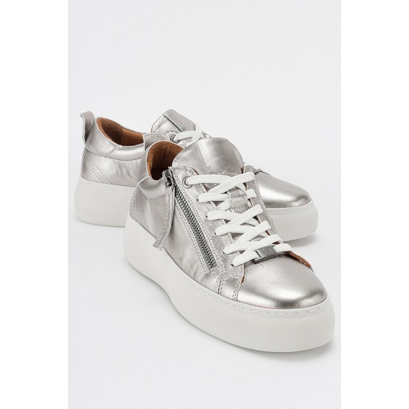 LuviShoes ALLIE Platinum Genuine Leather Womens Sneakers