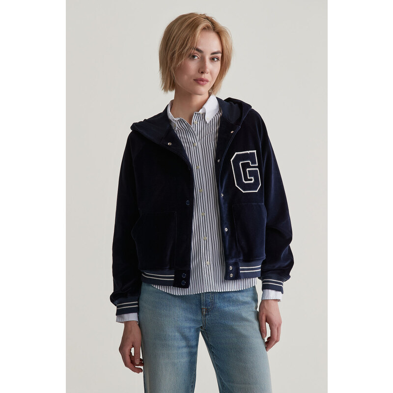 MIKINA GANT VARSITY VELOUR HOODIE EVENING BLUE