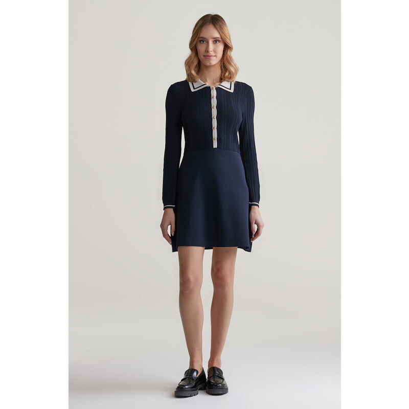 ŠATY GANT CONTRAST RIBBED KNITTED DRESS EVENING BLUE 97881059