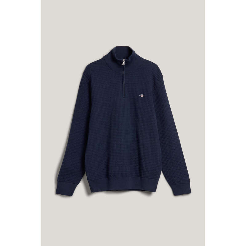 SVETR GANT COTTON TEXTURED HALF ZIP EVENING BLUE