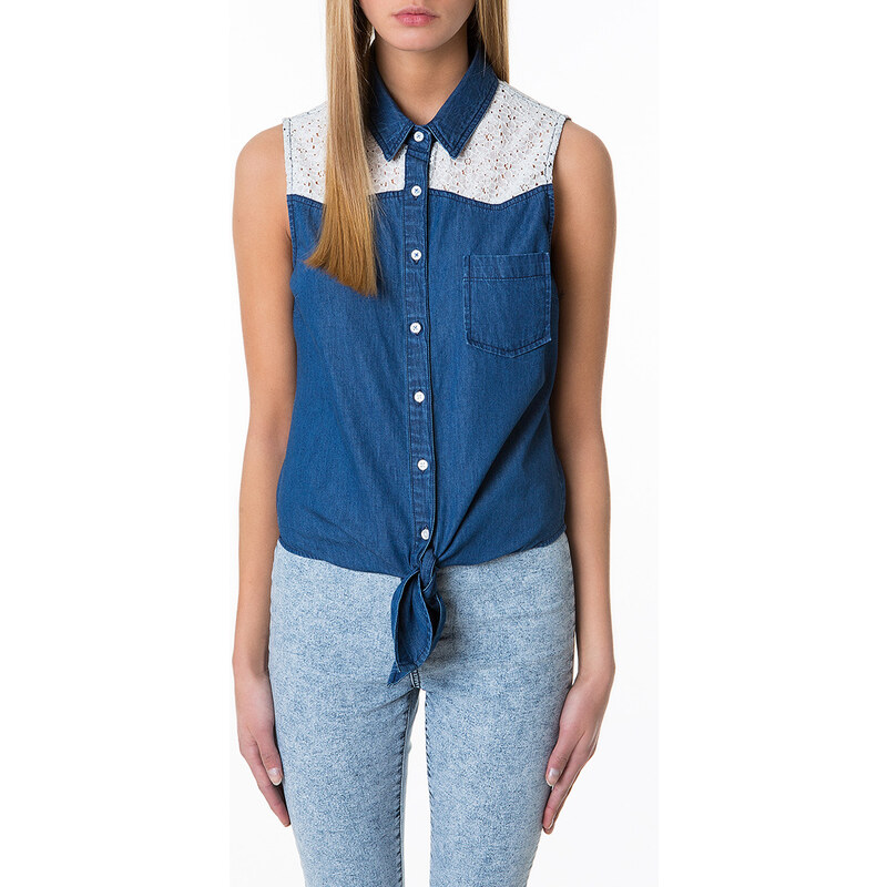 Tally Weijl Denim Tie-Up Shirt with Lace Detail