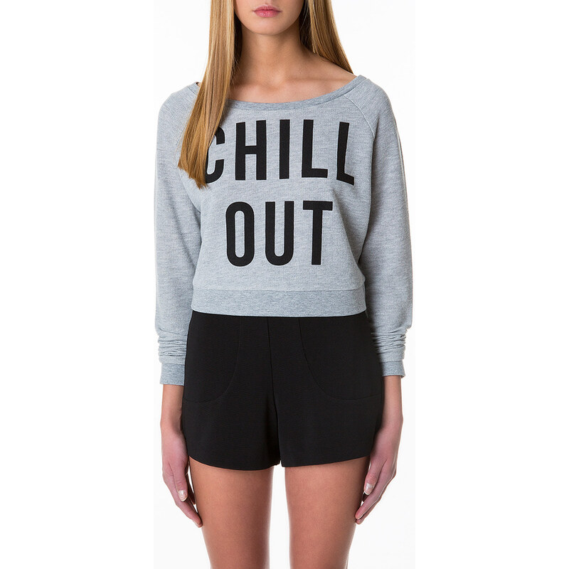 Tally Weijl Grey "Chill Out" Cropped Sweater