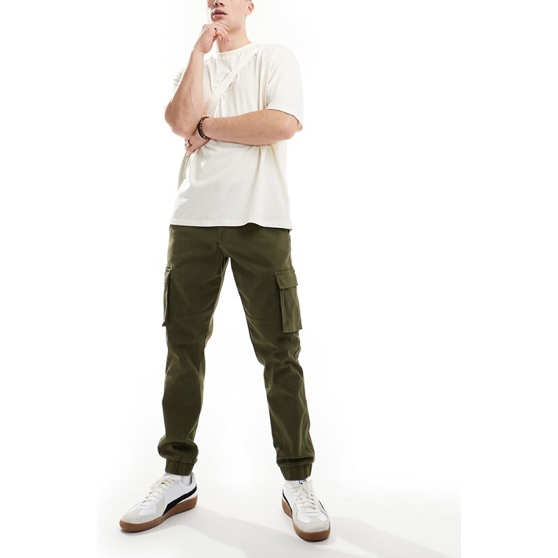 ONLY & SONS tapered fit cargo trouser with cuffed bottom in