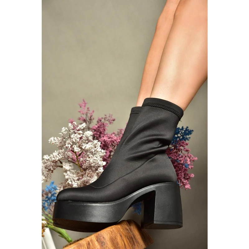 Fox Shoes R404300004 Black Stretch Fabric Women's Boots with Thick
