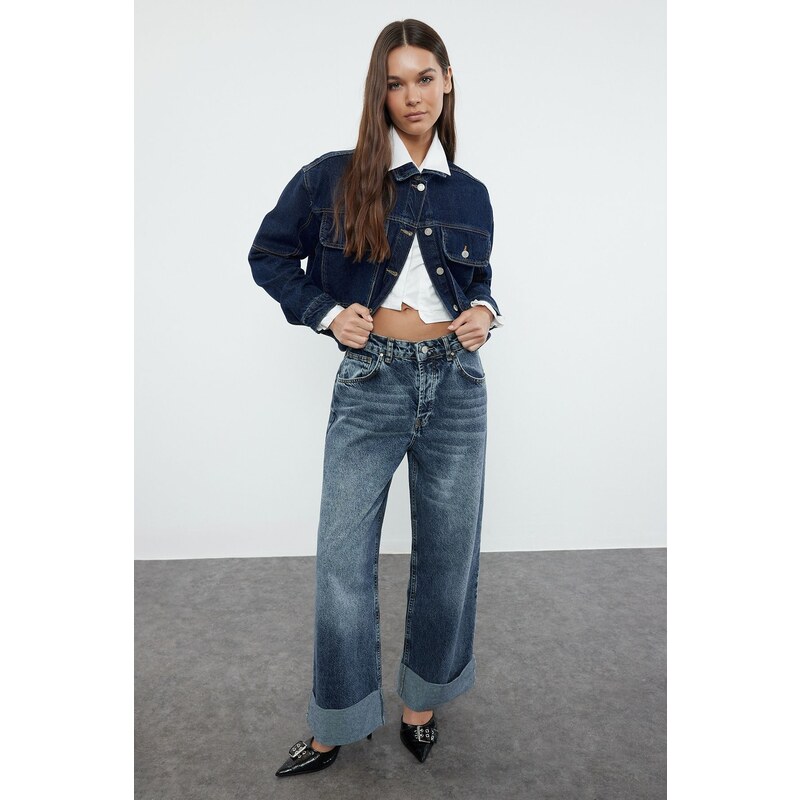 Trendyol Blue Folded Leg Low Waist Barrel Jeans