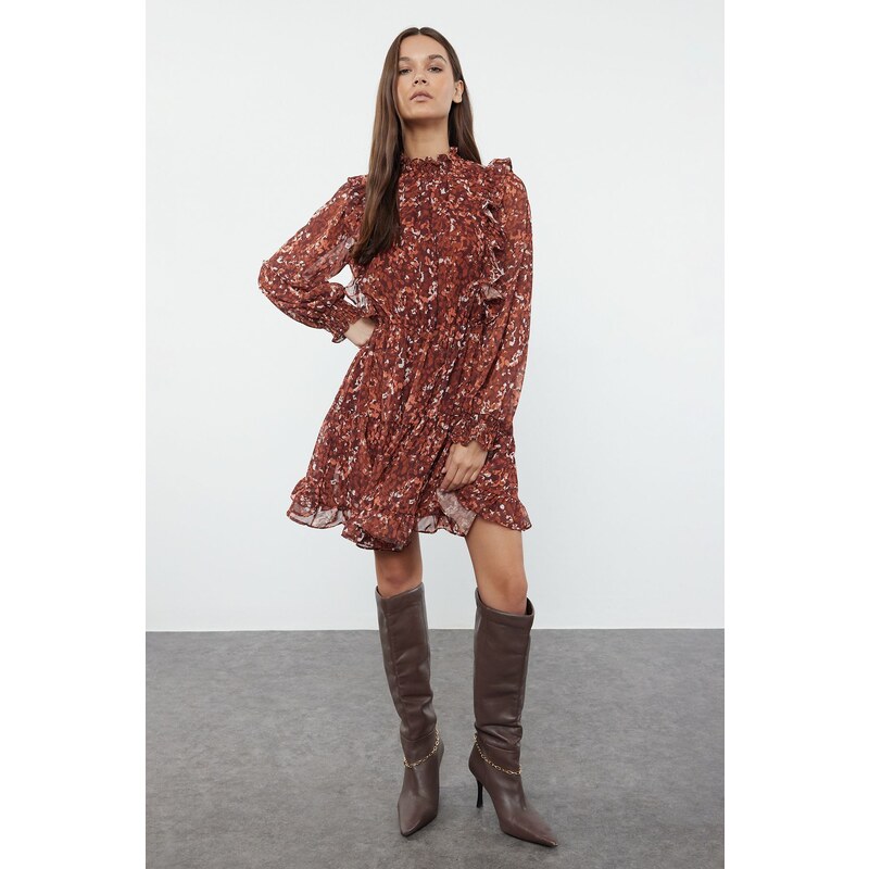 Trendyol Camel Floral Woven Winter Dress